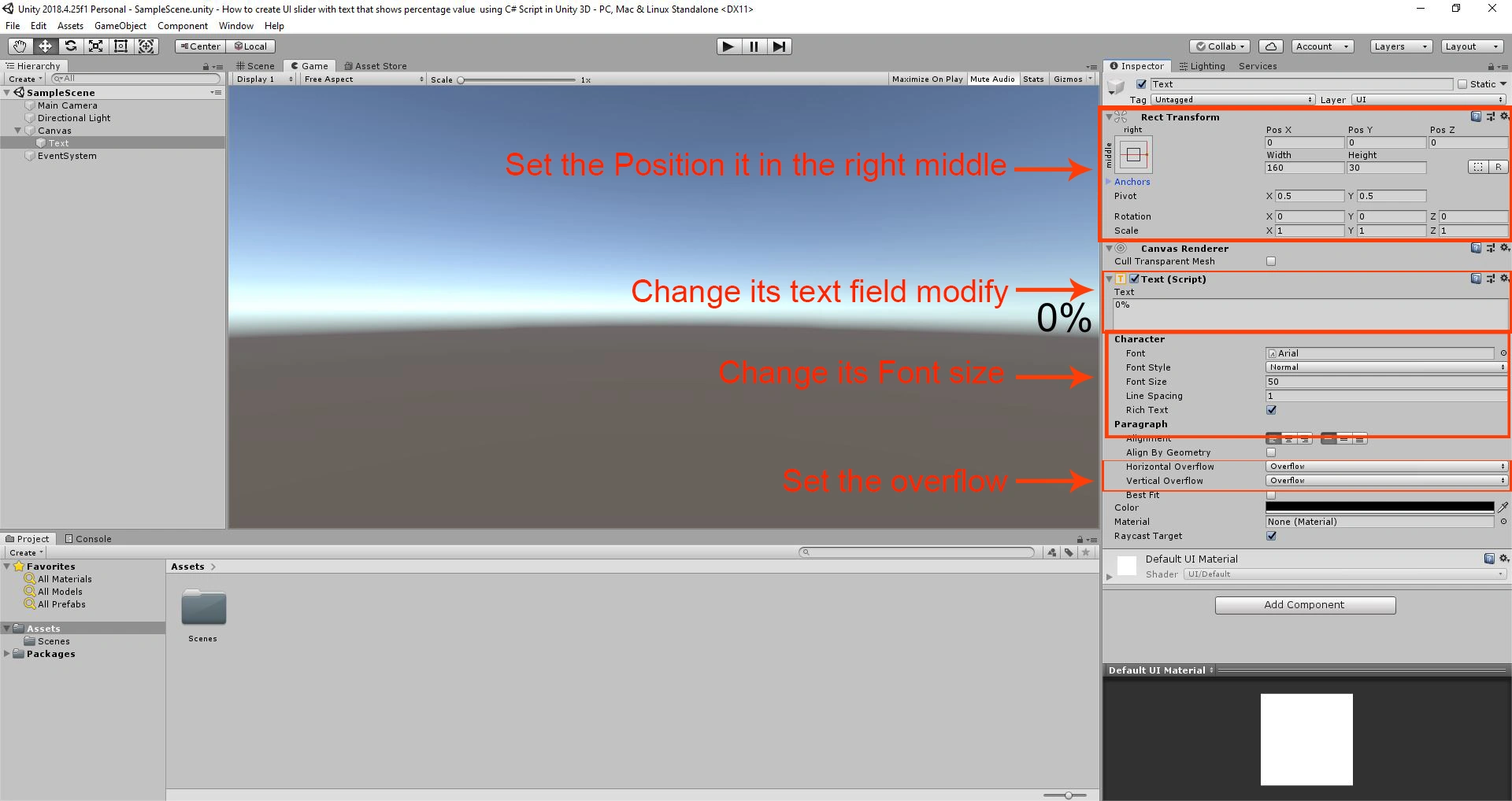 Create UI slider with text that shows percentage value using C# Script in Unity 3D