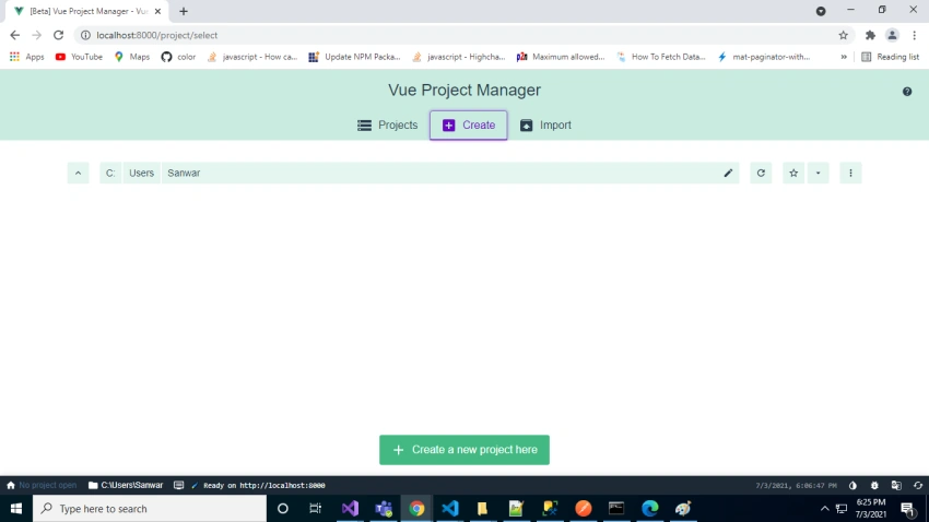 Create VueJS Project using Vue UI