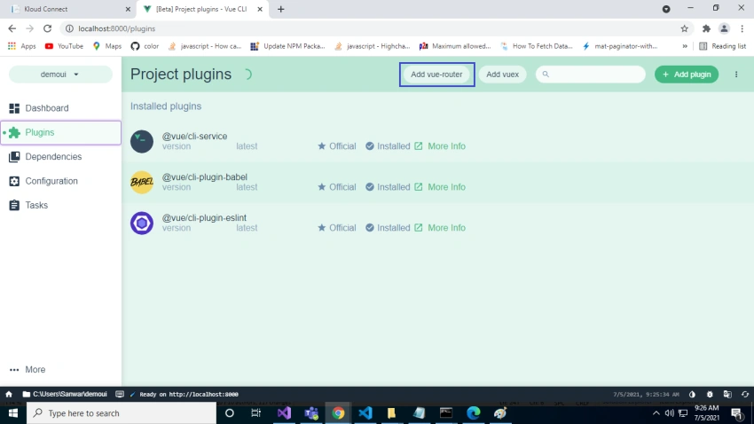 Create VueJS Project using Vue UI