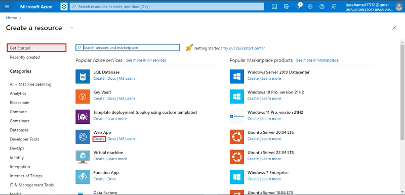 Create Web App In Azure Portal
