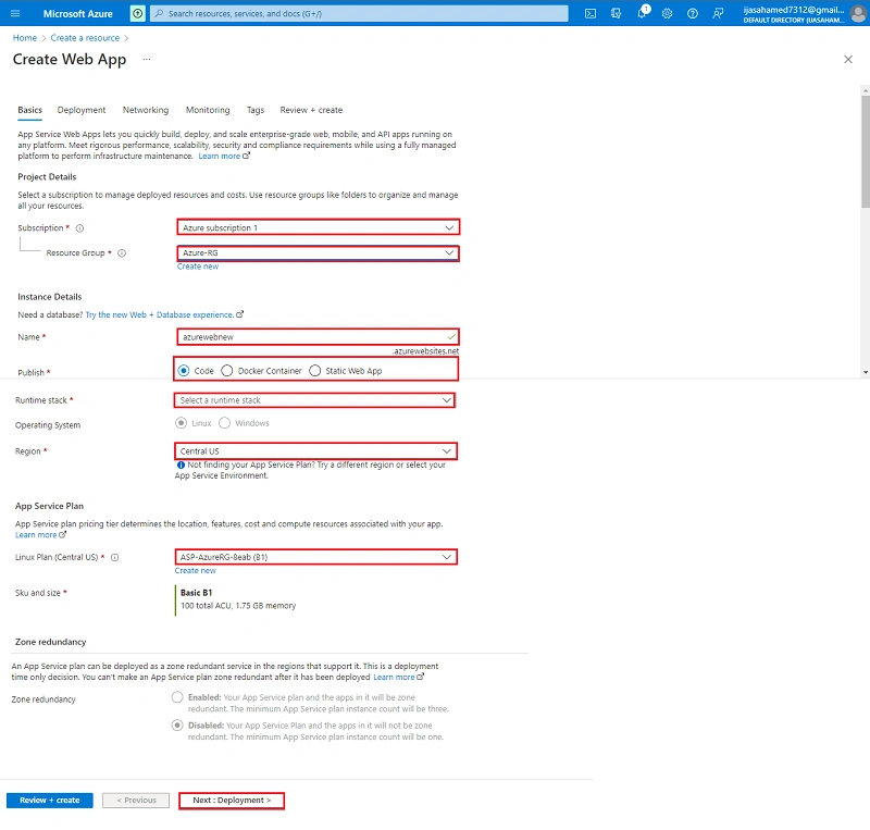 Create Web App In Azure Portal