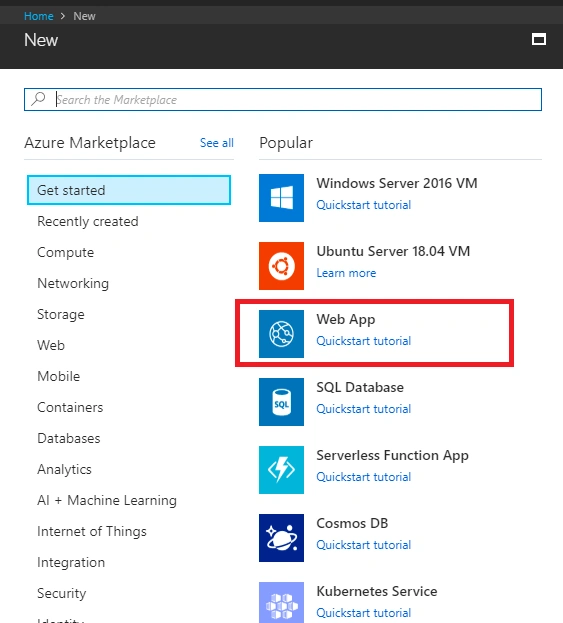Create Web App In Azure
