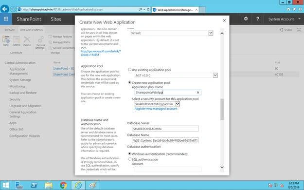 Application pool tab