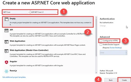 Create a new ASP dot NET Core web application