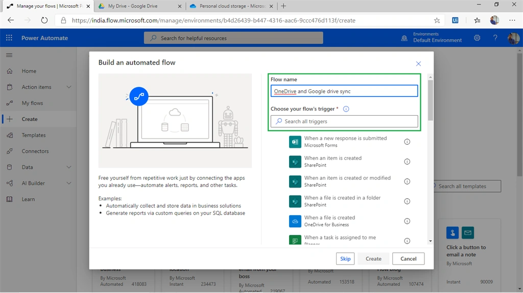 Creating A Auto Sync Flow Between Onedrive And Google Drive Using Microsoft Flow