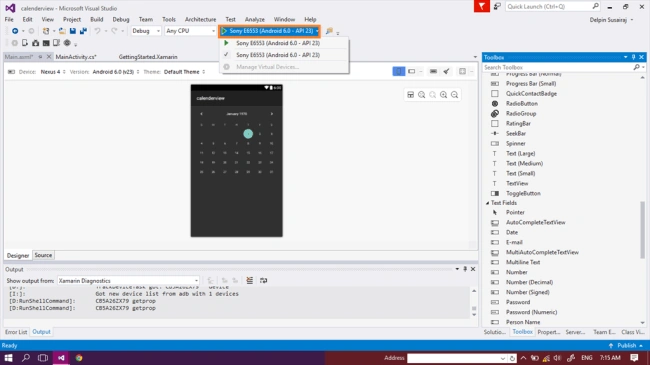 you will trag and trop the calenderview tool control in your main.axml page whatever. 