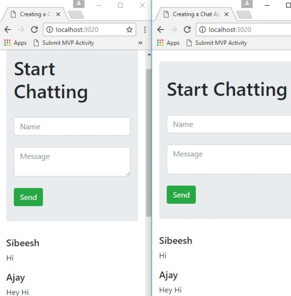 Two browser output
