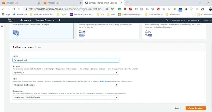 Creating A Chatbot Using Amazon Lex Service - AWS Lambda Functions