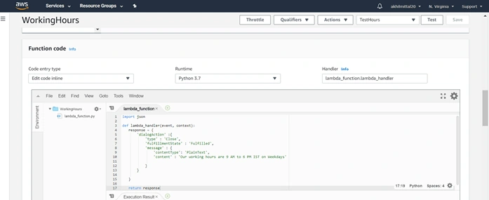 Creating A Chatbot Using Amazon Lex Service - AWS Lambda Functions