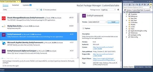 creating a Custom Datatable in MVC using Entity Framework and Jquery / Ajax