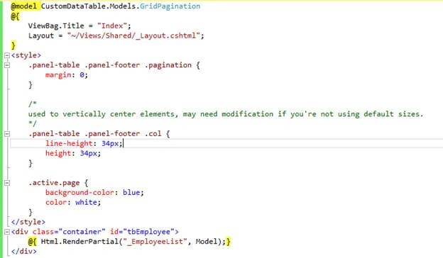 creating a Custom Datatable in MVC using Entity Framework and Jquery / Ajax