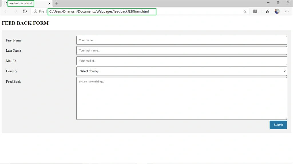 Creating A Feedback Form Using HTML