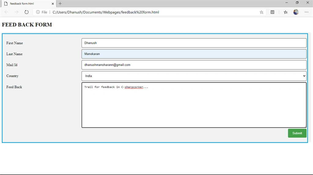 Creating A Feedback Form Using HTML