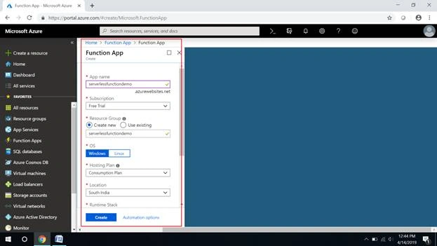 Creating A Function In Azure Portal