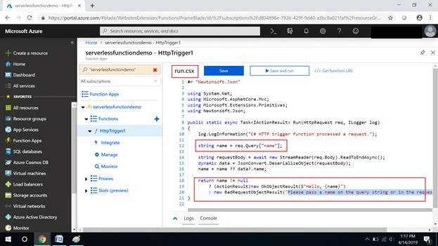 Creating A Function In Azure Portal
