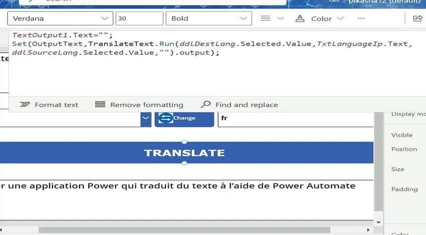 Power App that translates text using Power Automate