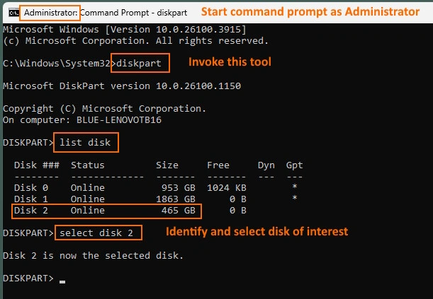 Diskpart tool