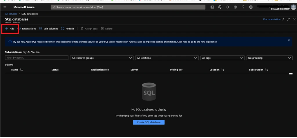 Creating A SQL Database In Azure Cloud
