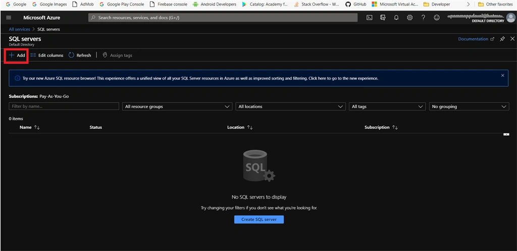 Creating A SQL Server In Azure Cloud