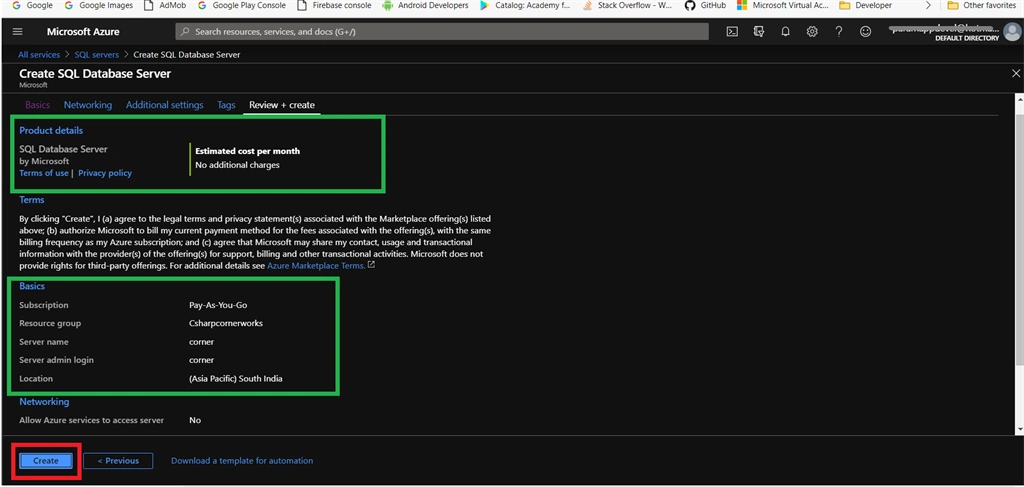 Creating A SQL Server In Azure Cloud