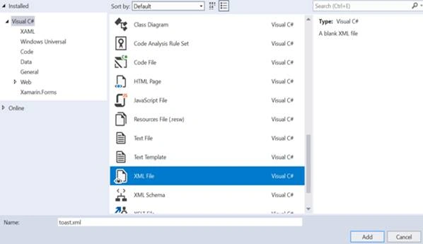 Creating A Toast Notification Containing Image, Selection-Box And Buttons