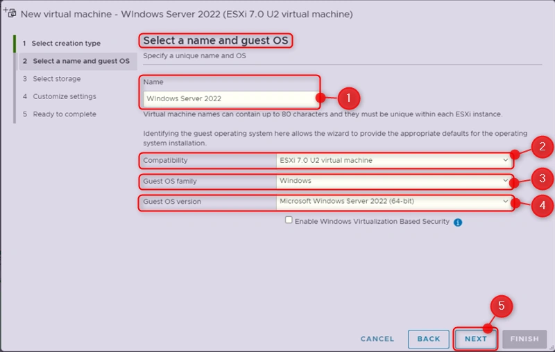 Select a Name and Guest OS