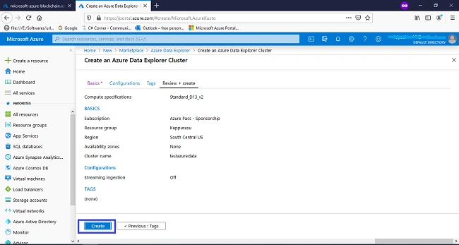 Creating An Azure Data Explorer Cluster And Database In Azure