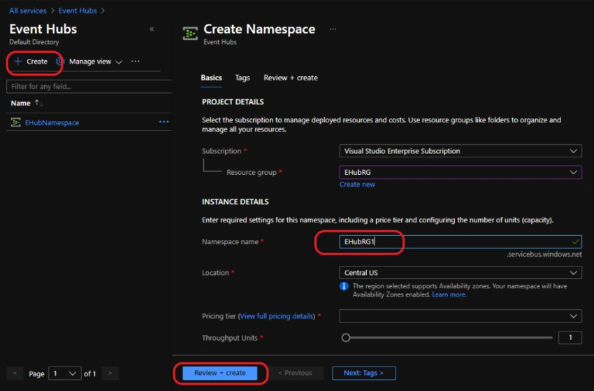 Creating an Azure Event Hub