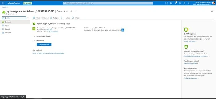 Storage account created