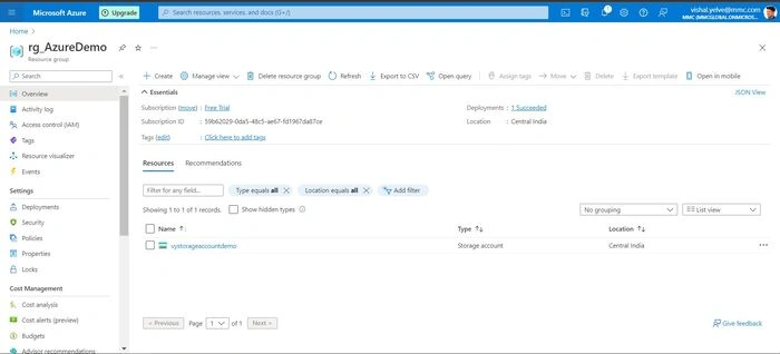 storage account inside resource group