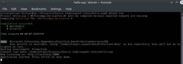 Build and run process of ASP.NET web application on .NET Core