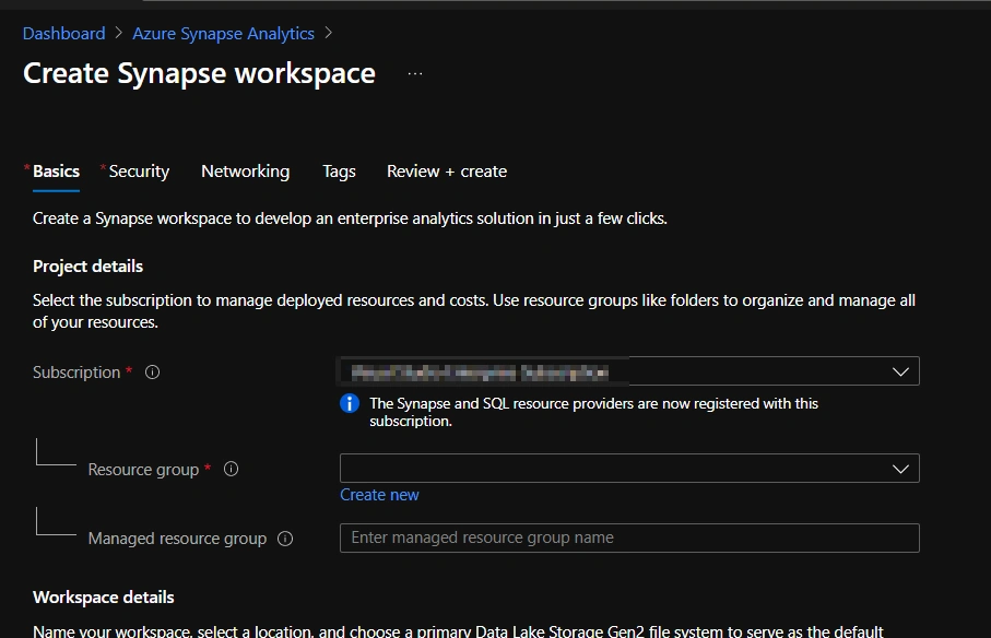 Creating Apache Synapse Analytics Workspace