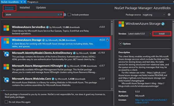 Creating Azure Blobs using ASP.NET Core C# Console Application