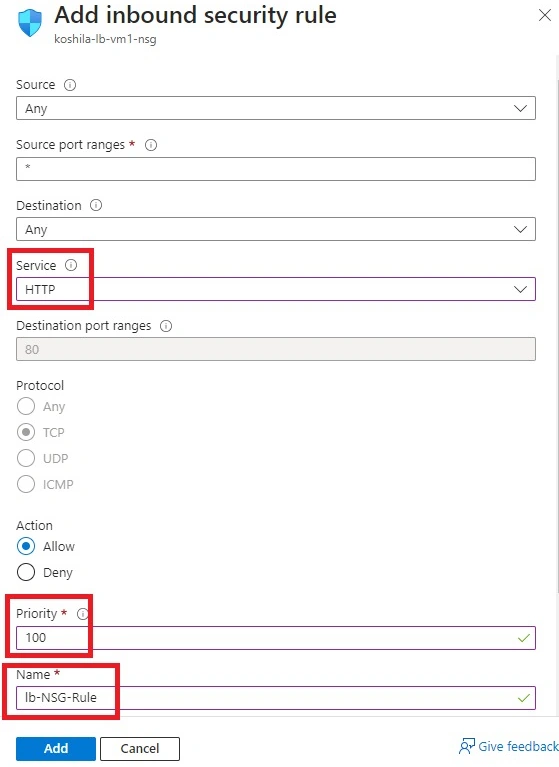 Add inbound security rule