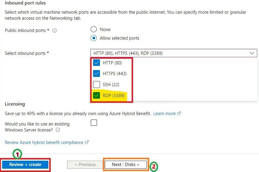 Inbound port rules-