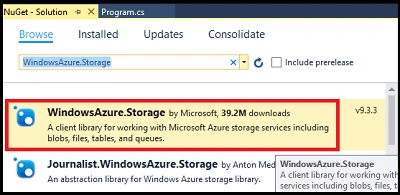 Creating Blob Storage Using Visual Studio
