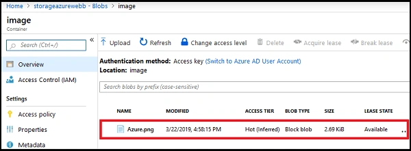Creating Blob Storage Using Visual Studio
