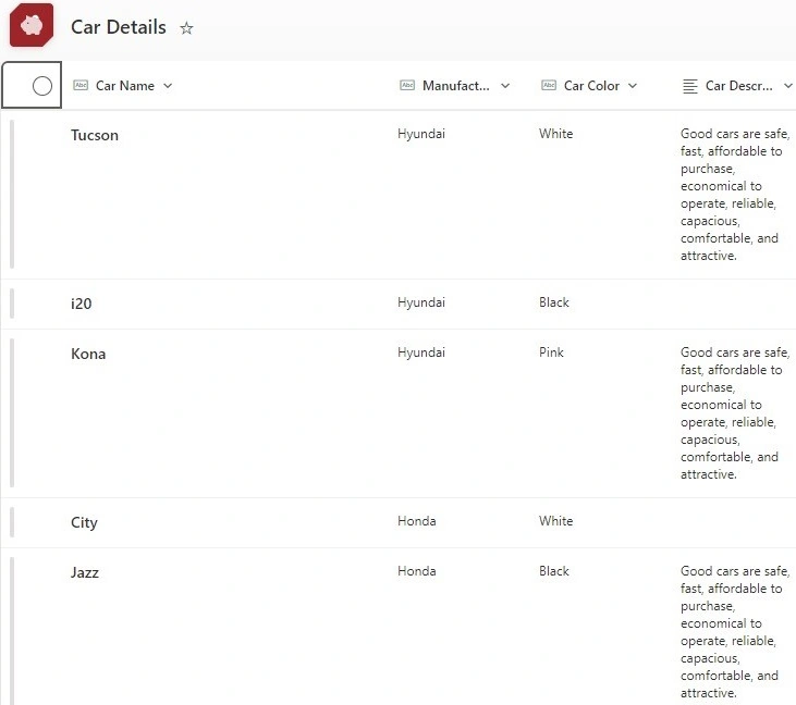 Car details -