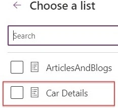 Choose a list of car details-