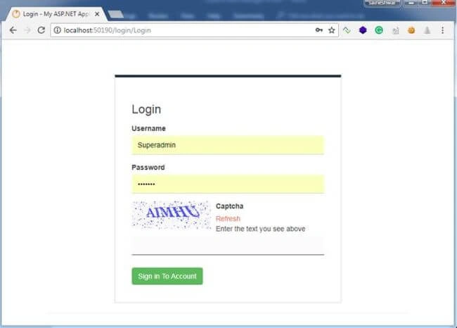 Screen of Login