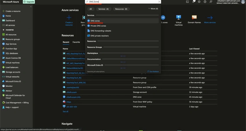 Azure portal interface