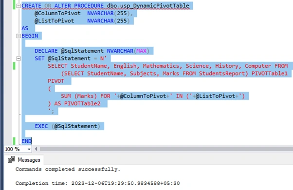 dynamic PIVOT query