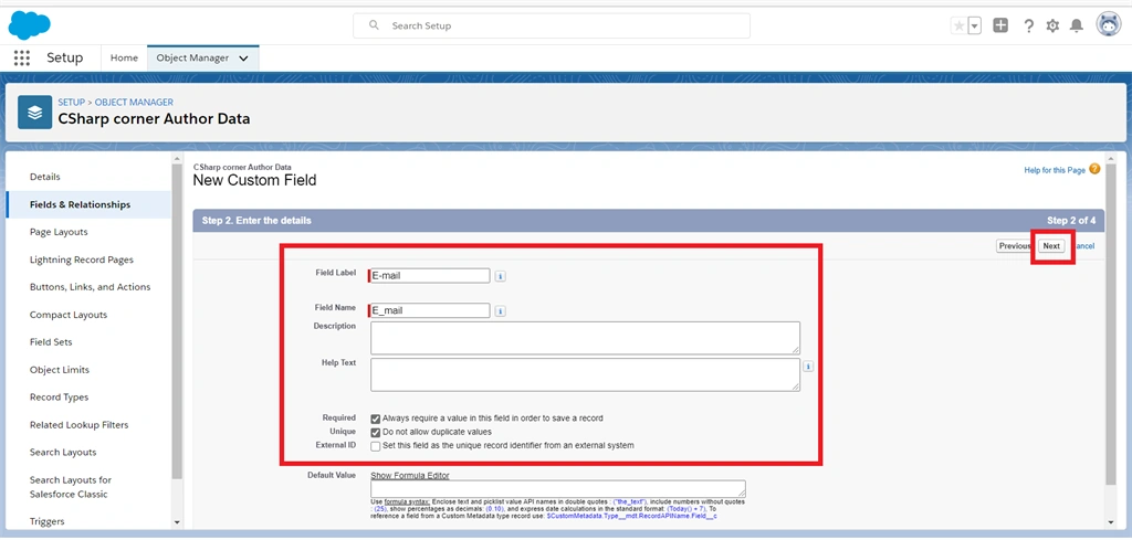 Creating Email Field Data Type In Salesforce Object