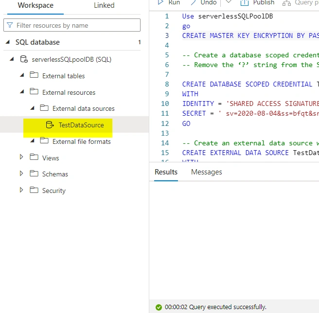 Creating External DataSource in Azure Synapse Analytics