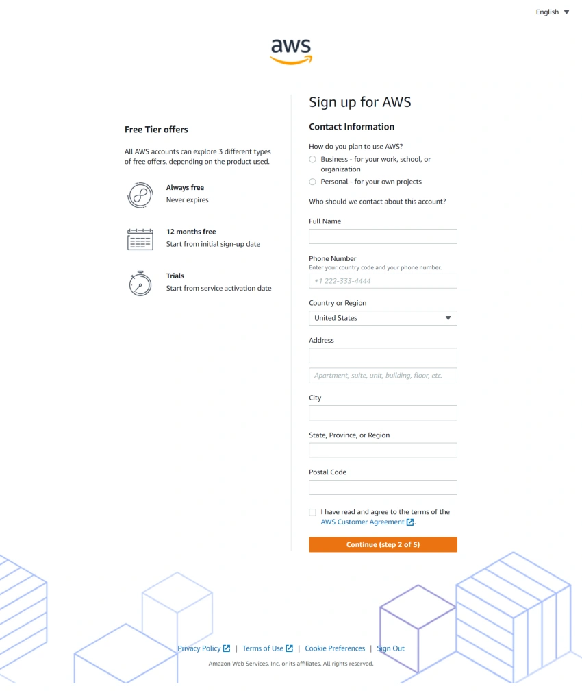 Creating Free Tier AWS account with Free S3 storage account