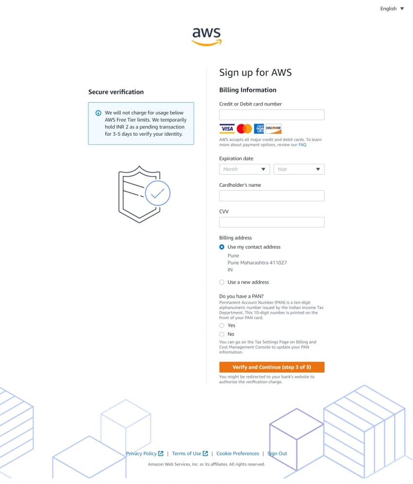 Creating Free Tier AWS account with Free S3 storage account