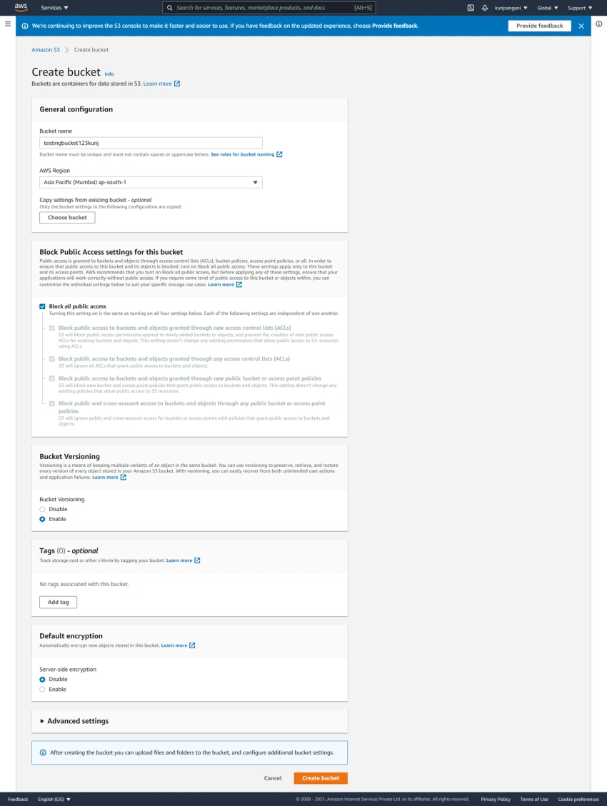 Creating Free Tier AWS account with Free S3 storage account