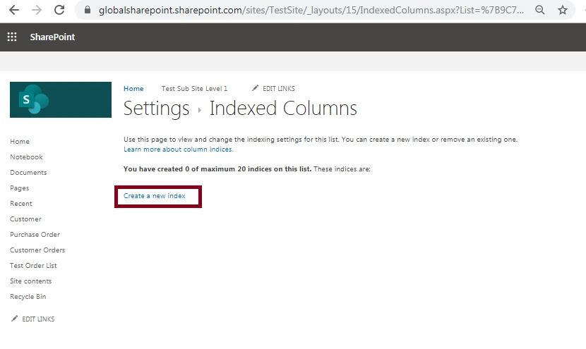 Steps To Create Indexed Column In SharePoint