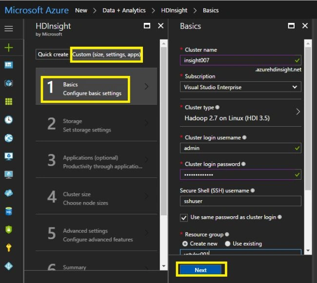 HDInsight Settings