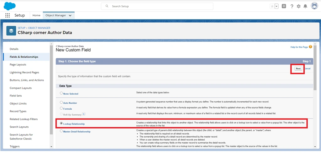 Creating Look-Up Realitionship Between Two Fields In Salesforce Object